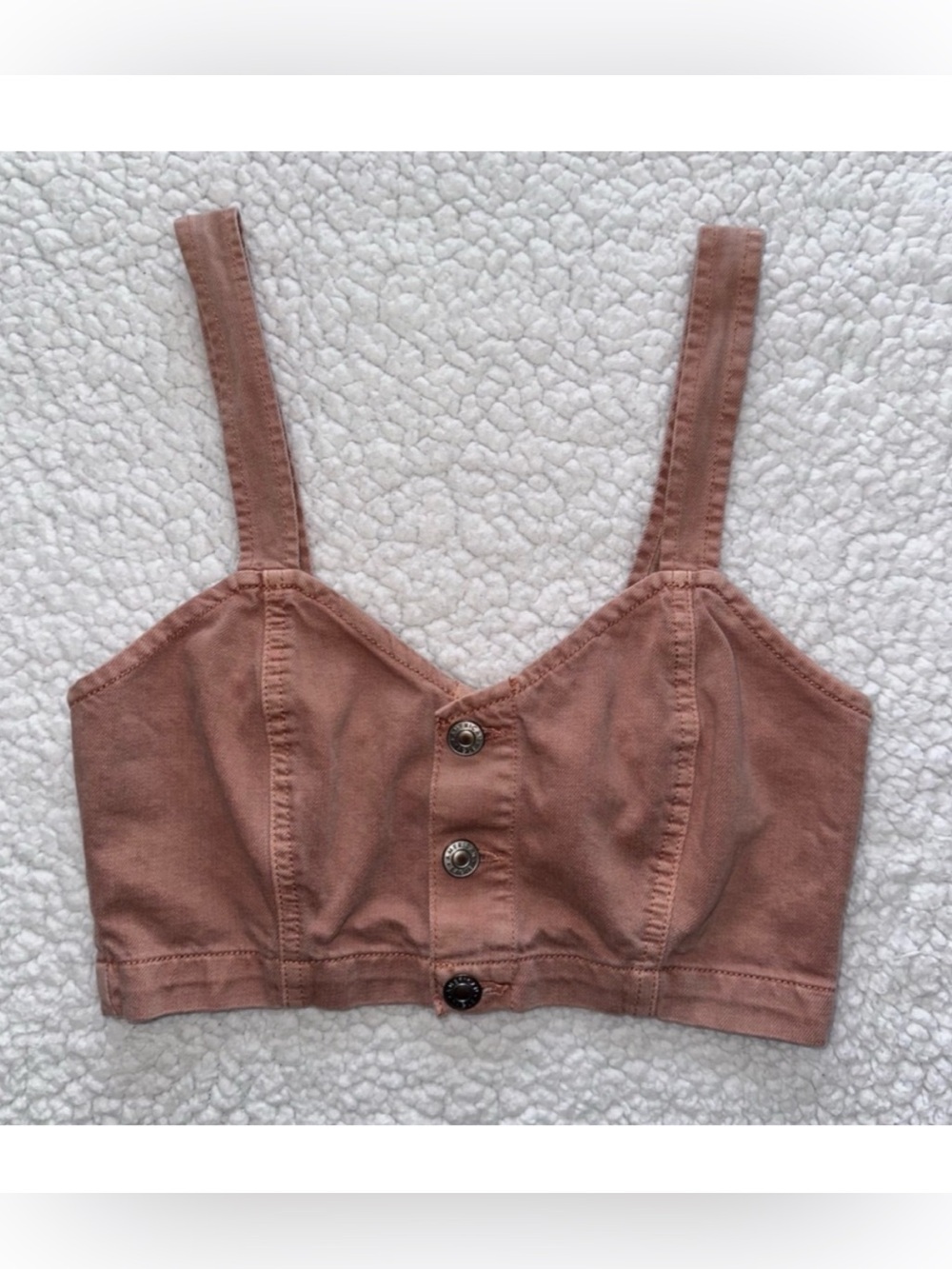 AE denim mauve pink crop tank bustier button up top bralette festival summer 0